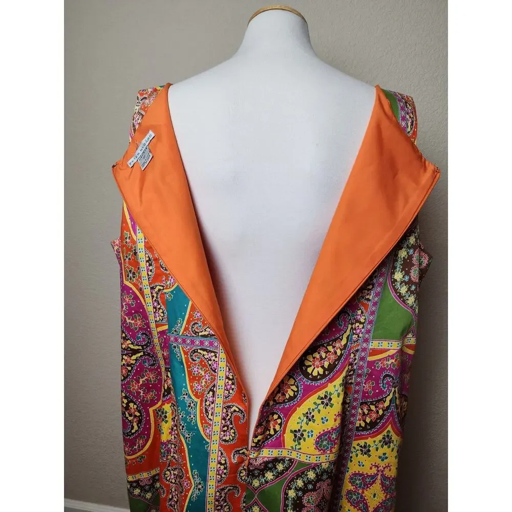 Peter Nygard Lined Sheath Sleeveless Dress Knee Length Bold Print Orange Yellow